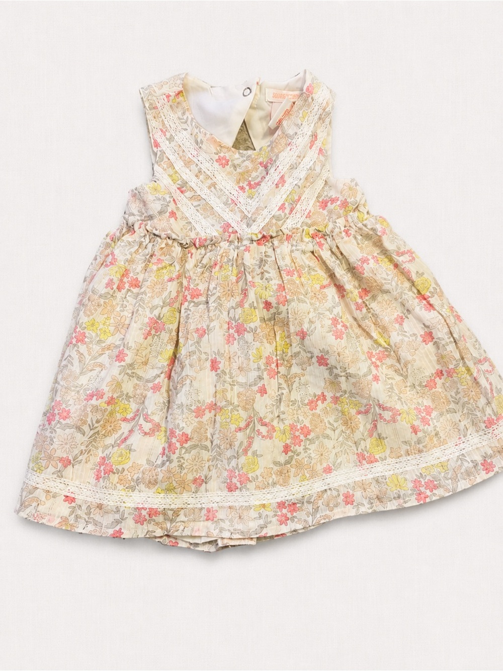 Shabby Chic Cream Floral Lace Girls Top with Pink & Yellow Flowers